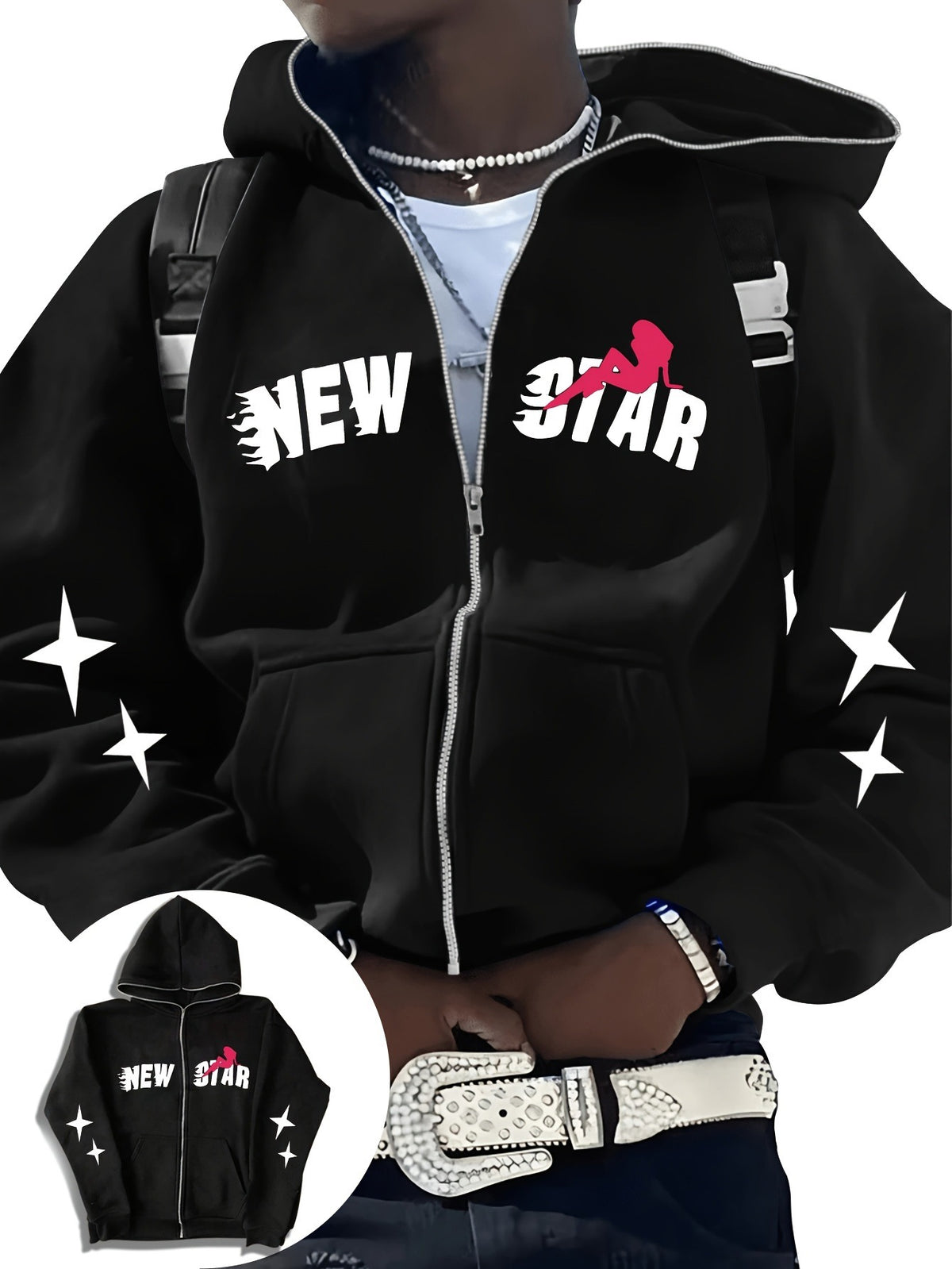Y2K Gothic Zip-Up Hoodie  Oversized Dark Streetwear Jacket