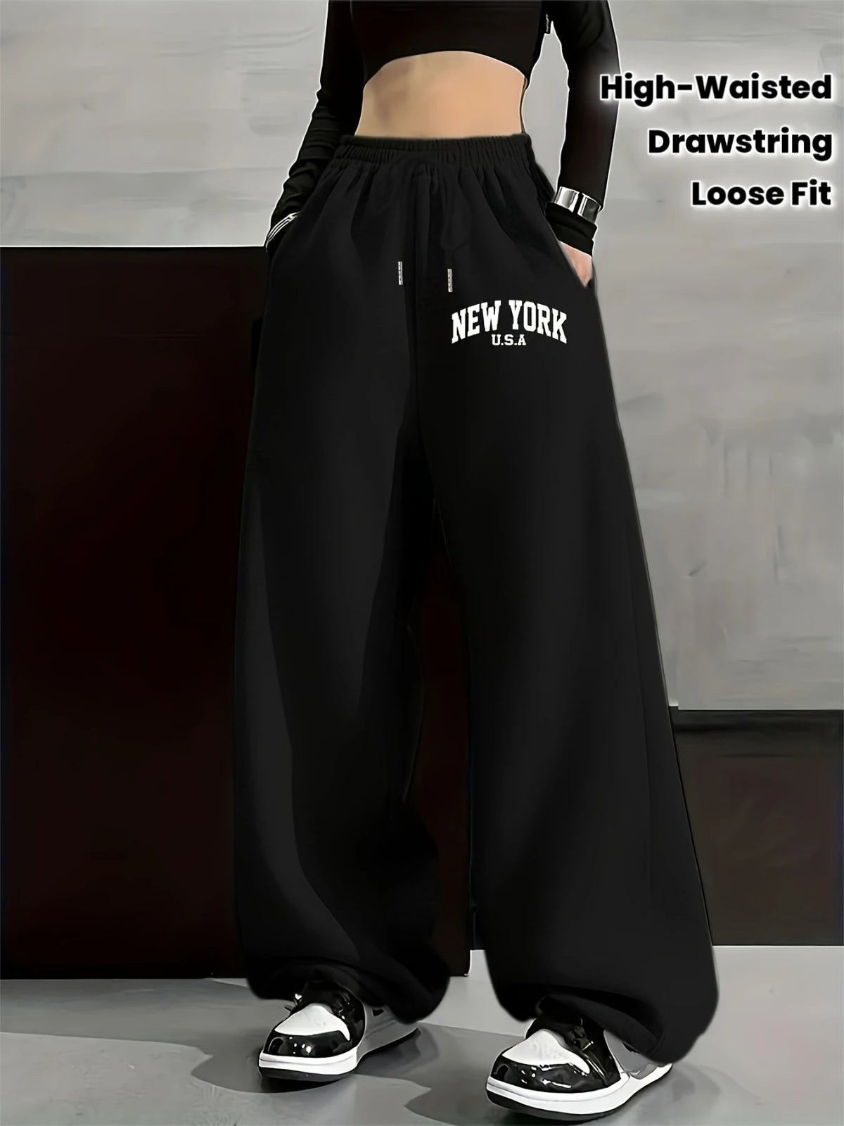 Y2K Gothic Wide-Leg Sweatpants  High-Waisted Streetwear Pants