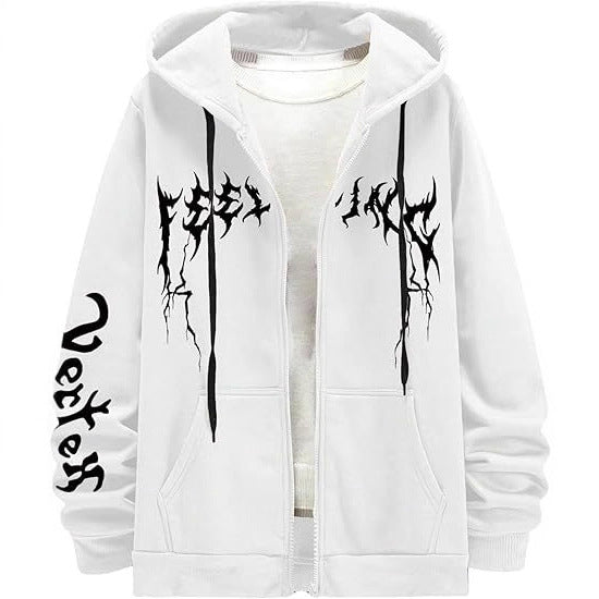 Y2K Gothic Flame Zip-Up Hoodie  Harajuku Streetwear