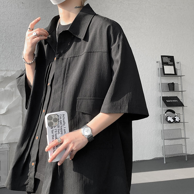 Summer new men's short-sleeve shirts, plus-size men's shirts, men's pleated shirts