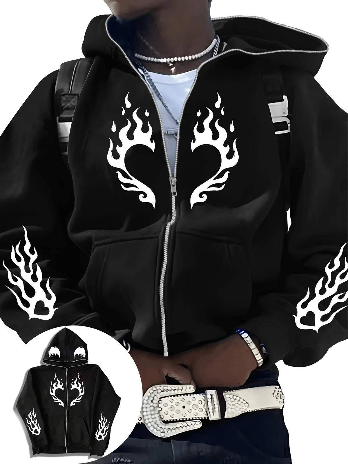Y2K Gothic Zip-Up Hoodie  Oversized Dark Streetwear Jacket