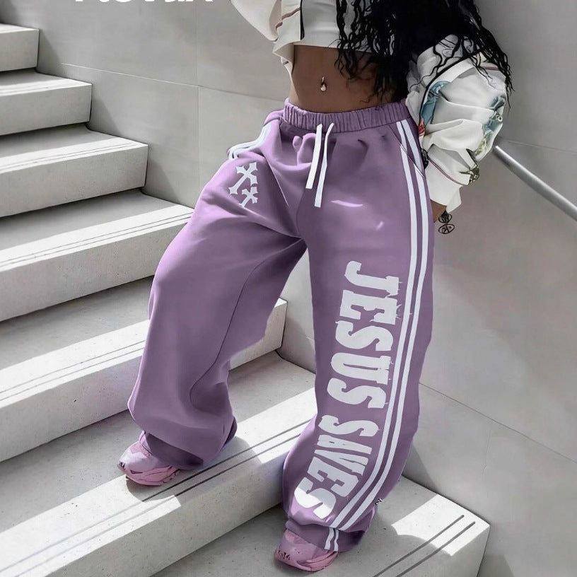 SAINT SINS Baggy Sweatpants - Y2K Jesus Lettering Wide Leg Pants
