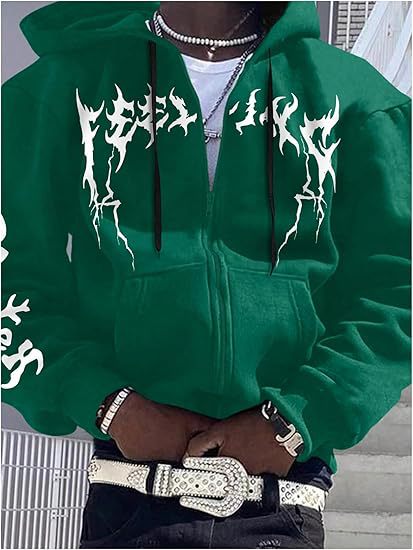 Y2K Gothic Flame Zip-Up Hoodie  Harajuku Streetwear