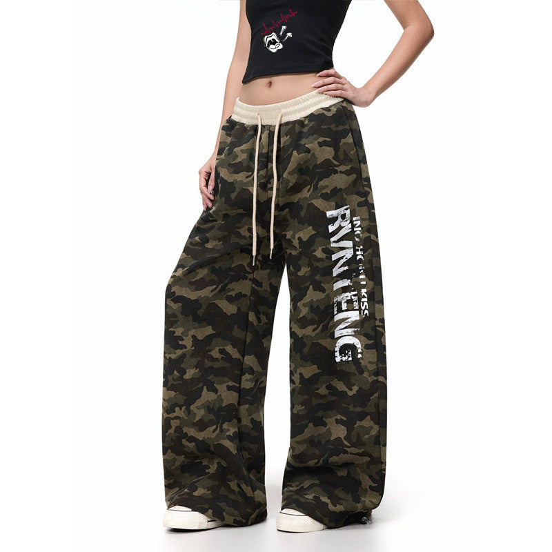 Y2K Camo Wide-Leg Sweatpants  Graphic Streetwear