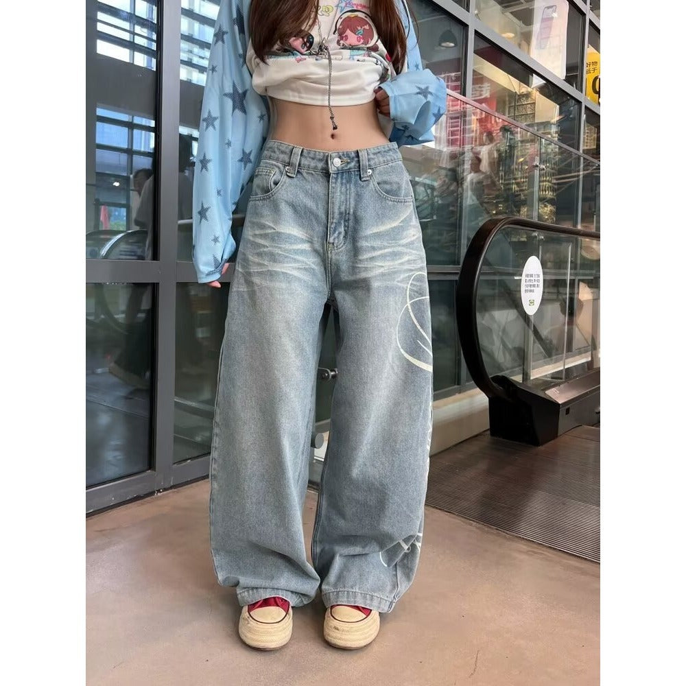 Y2K Letter Print Wide-Leg Jeans