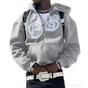Y2K Vintage Graphic Zip-Up Hoodie  Oversized Streetwear Jacket