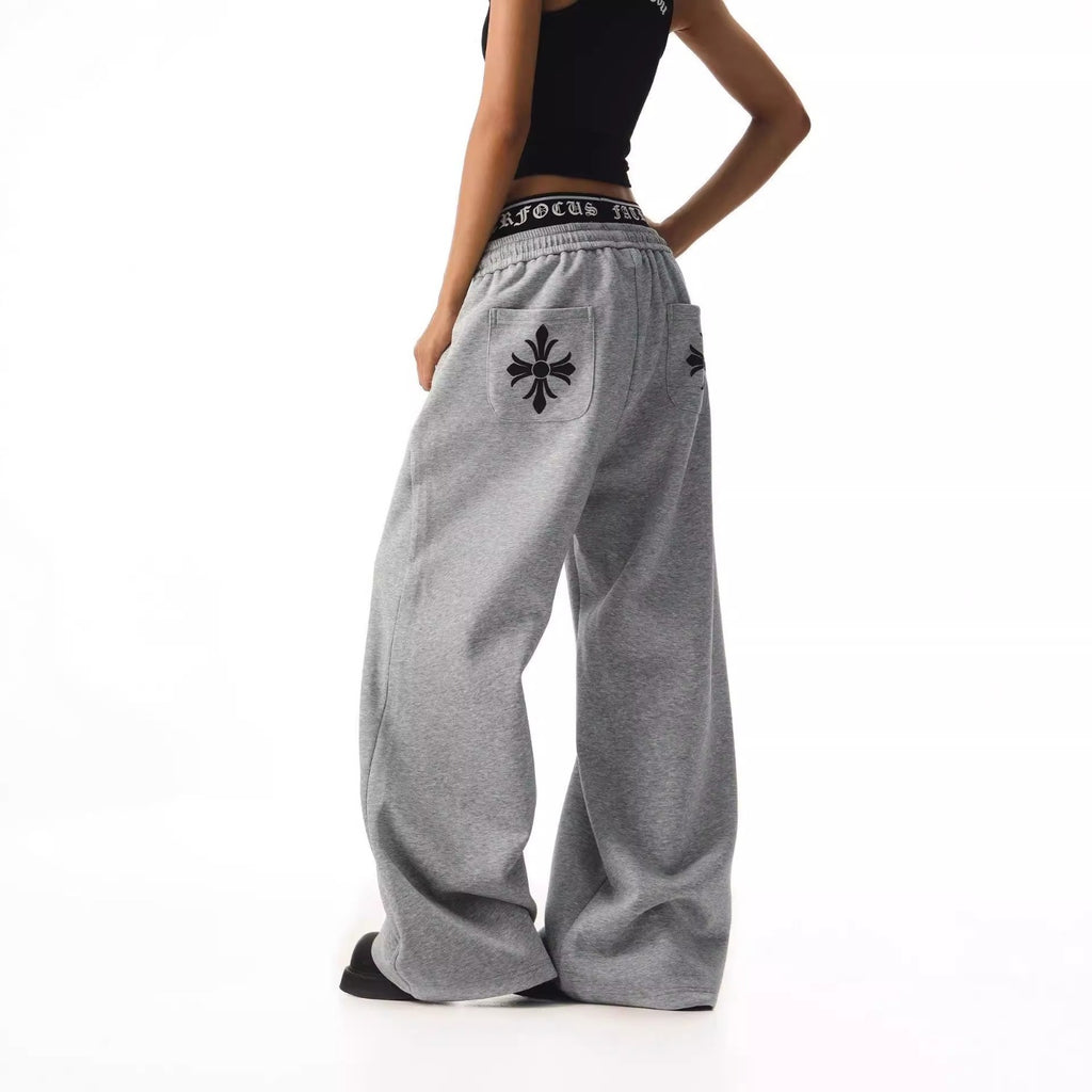 Gray Low-Rise Baggy Sweatpants