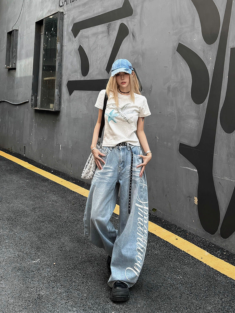 Y2K Loose Letter Print Jeans