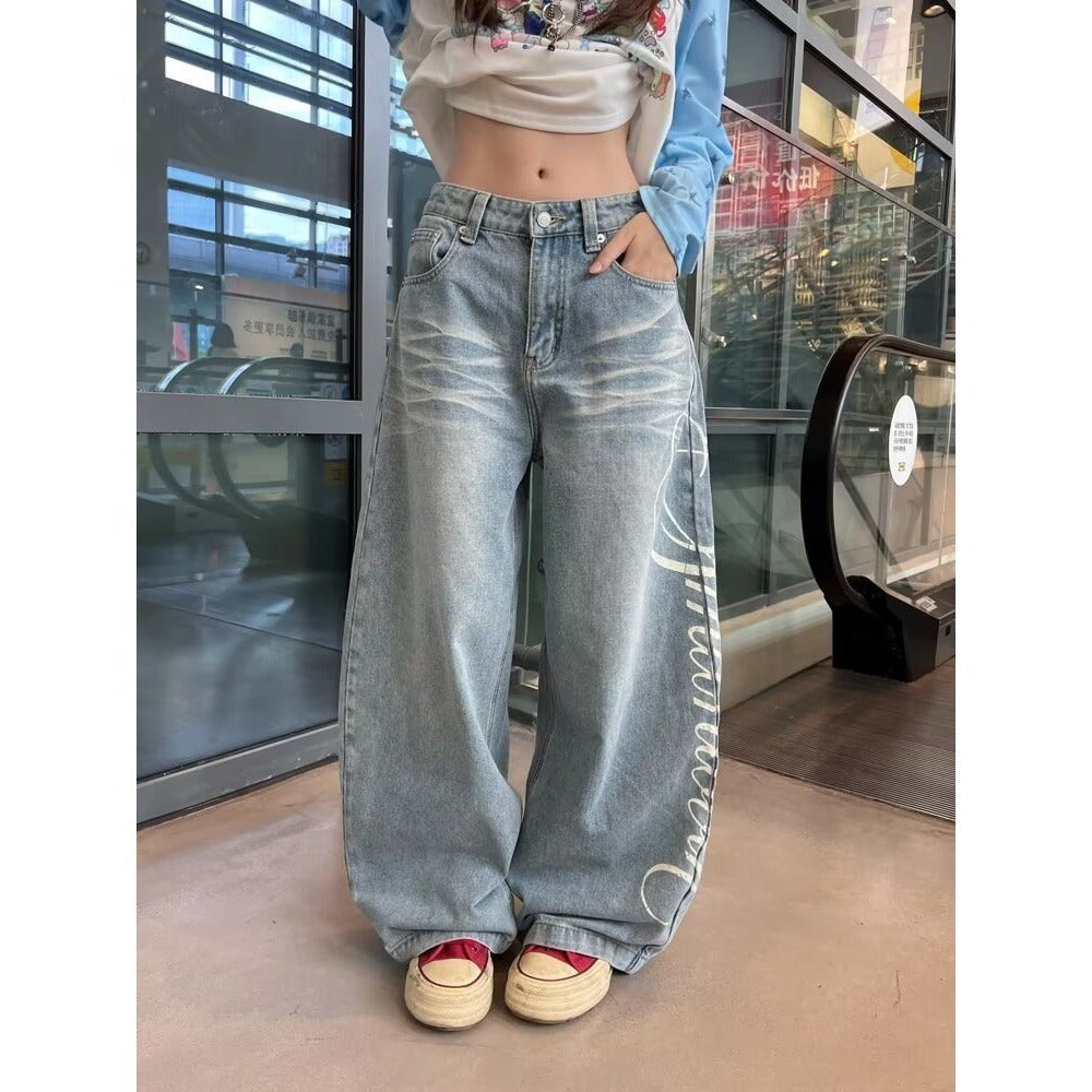 Y2K Letter Print Wide-Leg Jeans