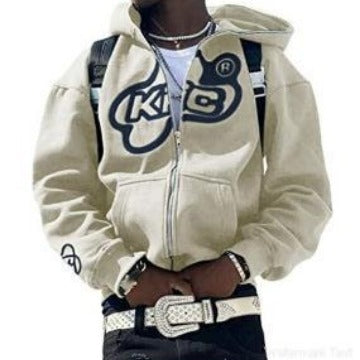 Y2K Vintage Graphic Zip-Up Hoodie  Oversized Streetwear Jacket