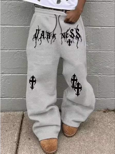 Y2K Gothic Wide-Leg Sweatpants  High-Waisted Streetwear Pants