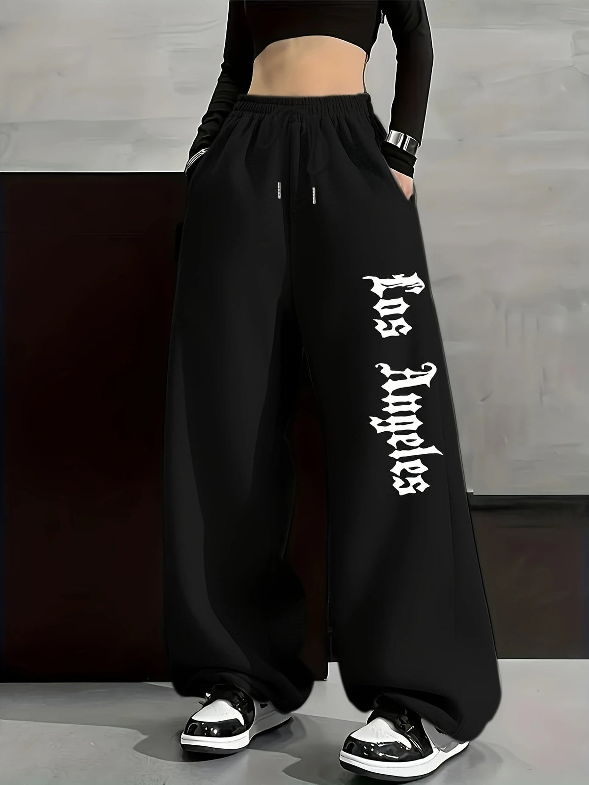 Y2K Gothic Wide-Leg Sweatpants  High-Waisted Streetwear Pants