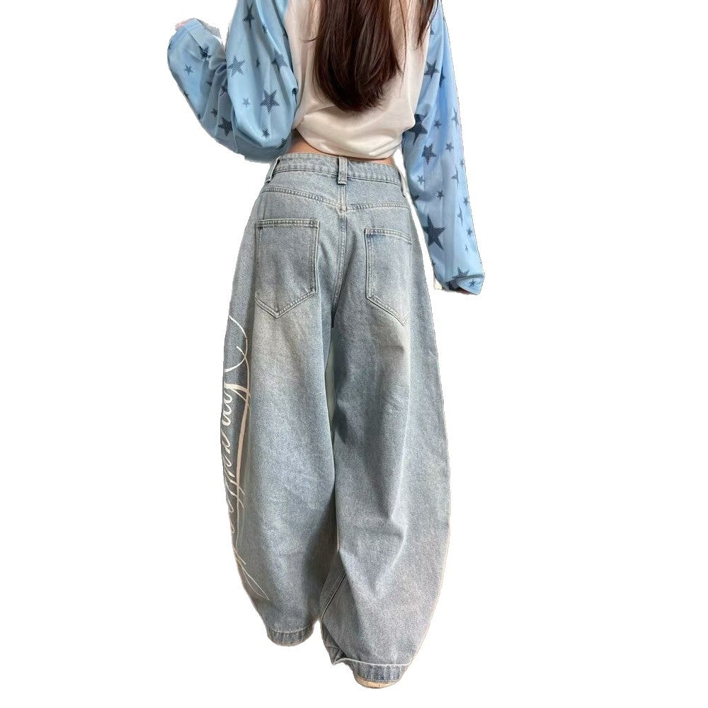 Y2K Letter Print Wide-Leg Jeans