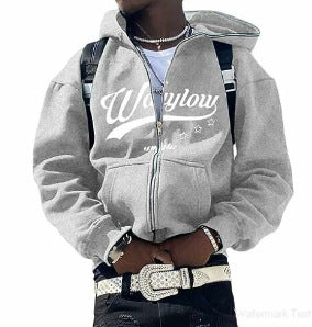 Y2K Vintage Graphic Zip-Up Hoodie  Oversized Streetwear Jacket