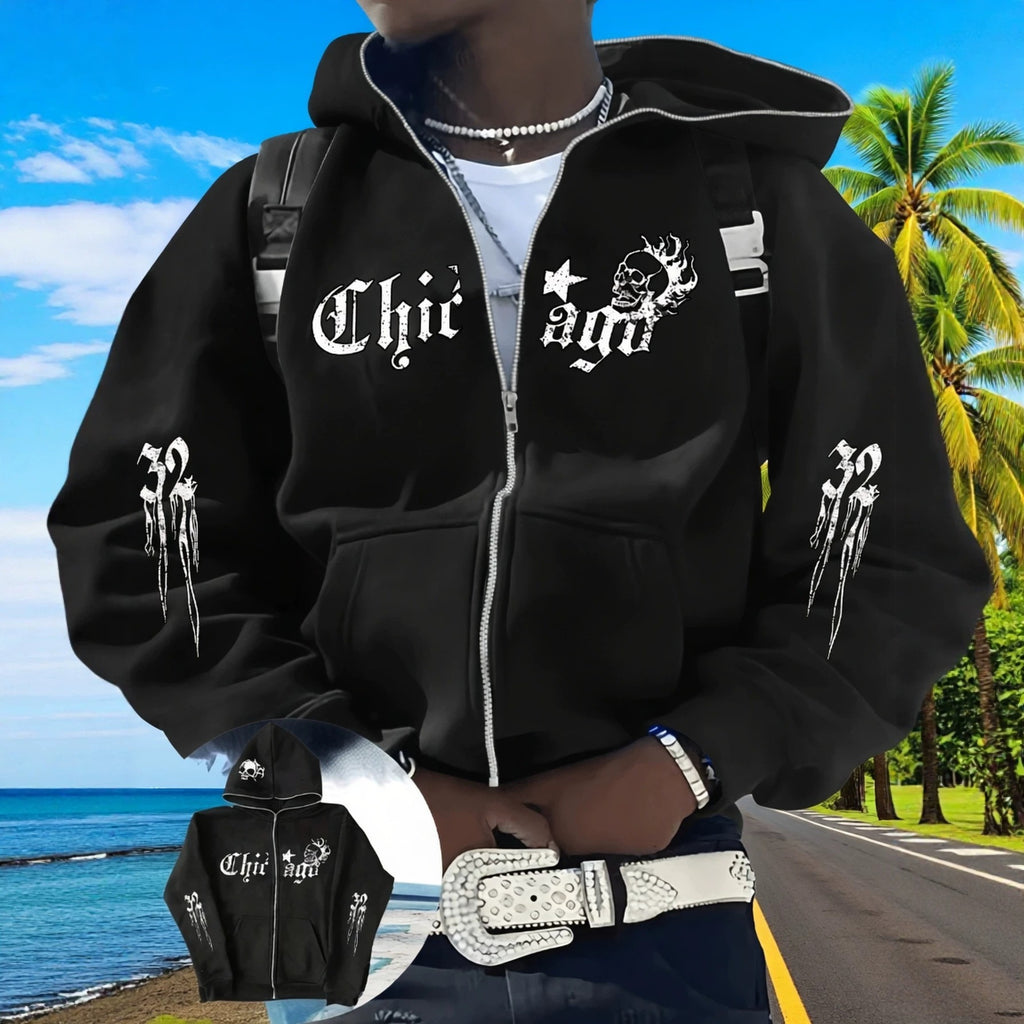 Y2K Gothic Zip-Up Hoodie  Oversized Dark Streetwear Jacket