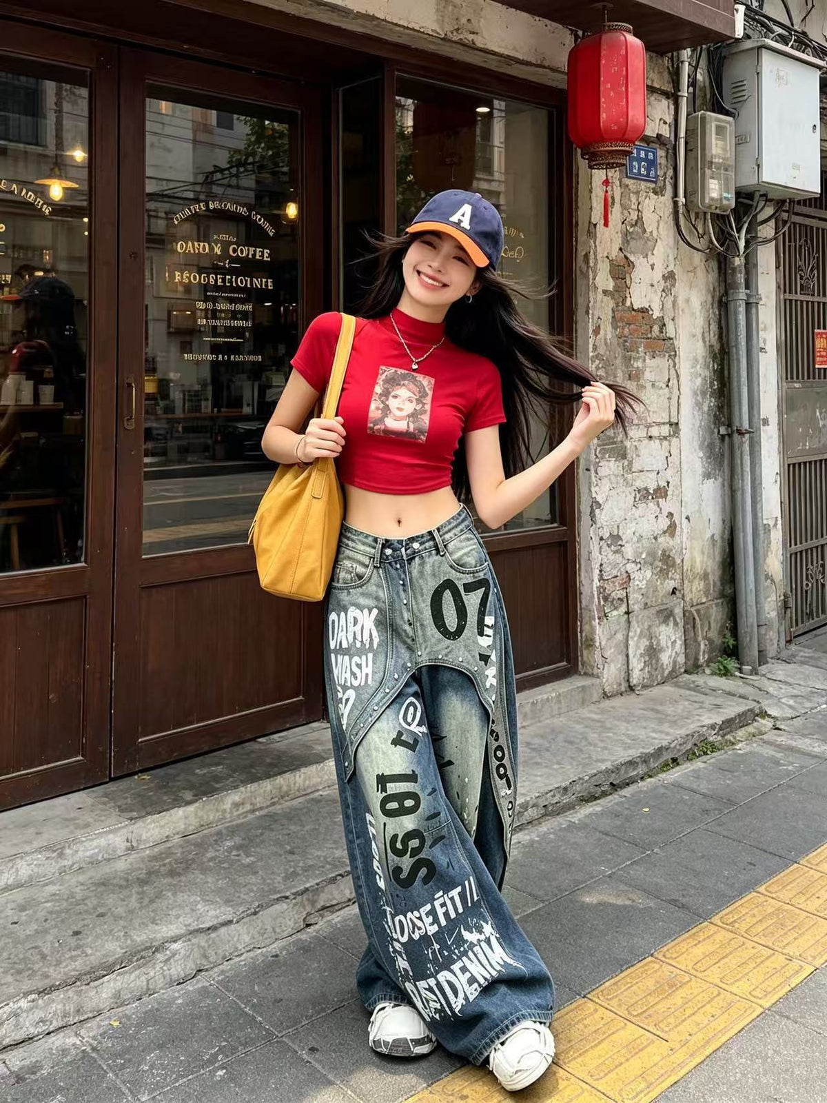 Graffiti Patchwork Wide-Leg Jeans