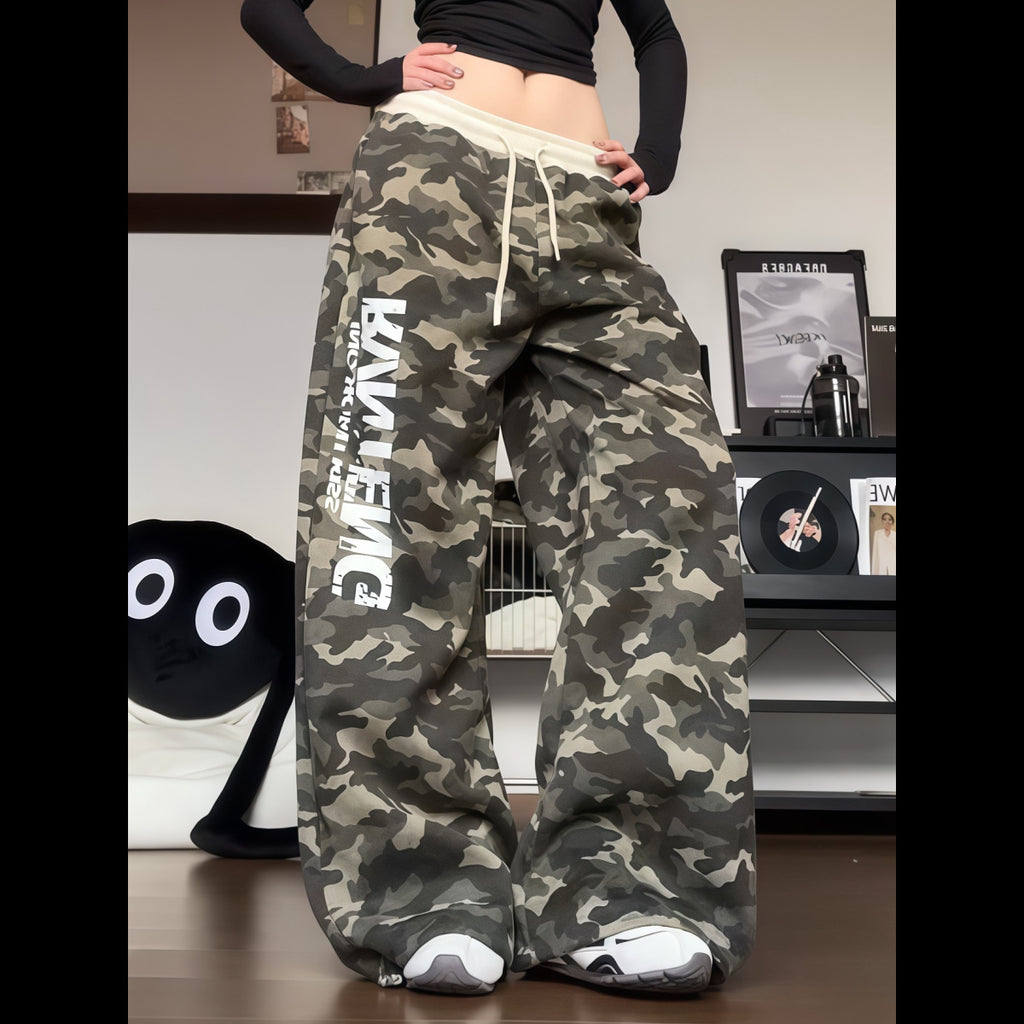 Y2K Camo Wide-Leg Pants  Graphic Streetwear